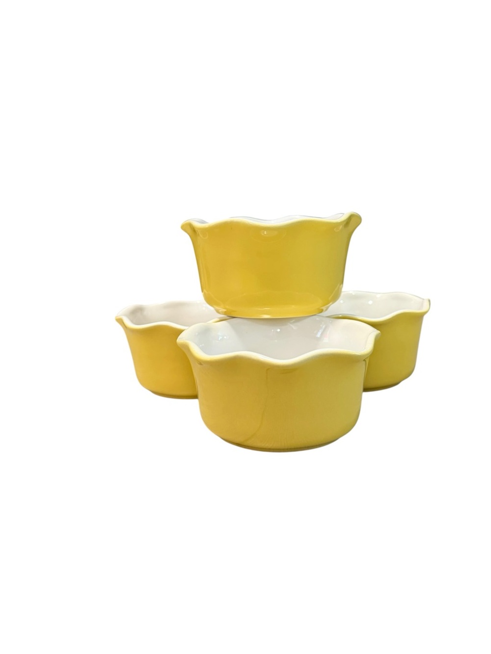 Crate & Barrel Yellow Ruffled Ramekin Bowls Made in Portugal Set of 4 Cottagecor